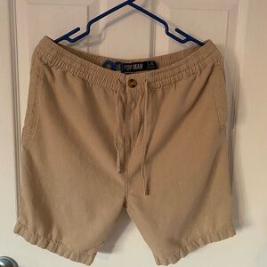 Beige Men's Casual Flat Front Shorts